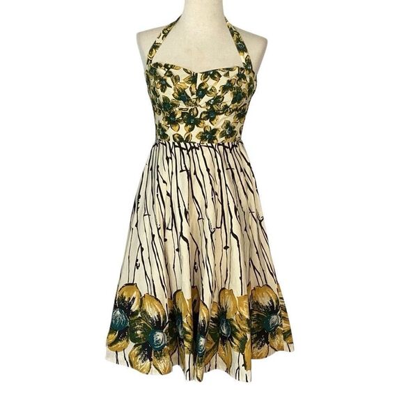 Girl From Savoy Anthropologie Dress Women’s 4 Burgeoning Hypericum Retro Halter - Picture 1 of 12